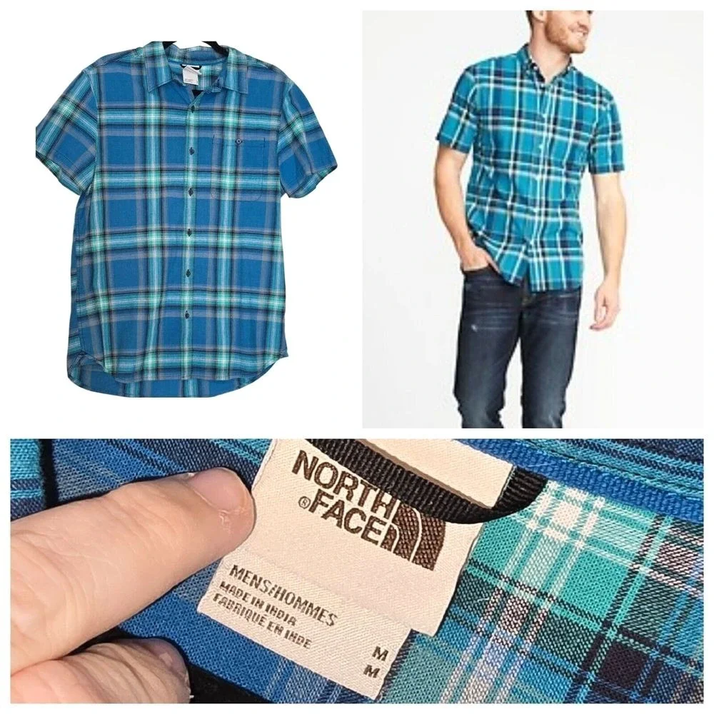 The North Face Loghill Hiking‎ Shirt SS Plaid Check Mens size Medium Outdoor